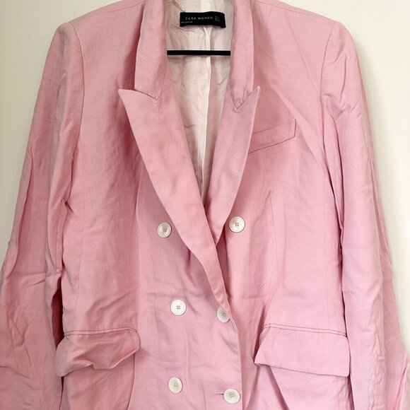Zara Oversized Pink Double Breasted Blazer Jacket - Size: Large - Picture 3 of 14